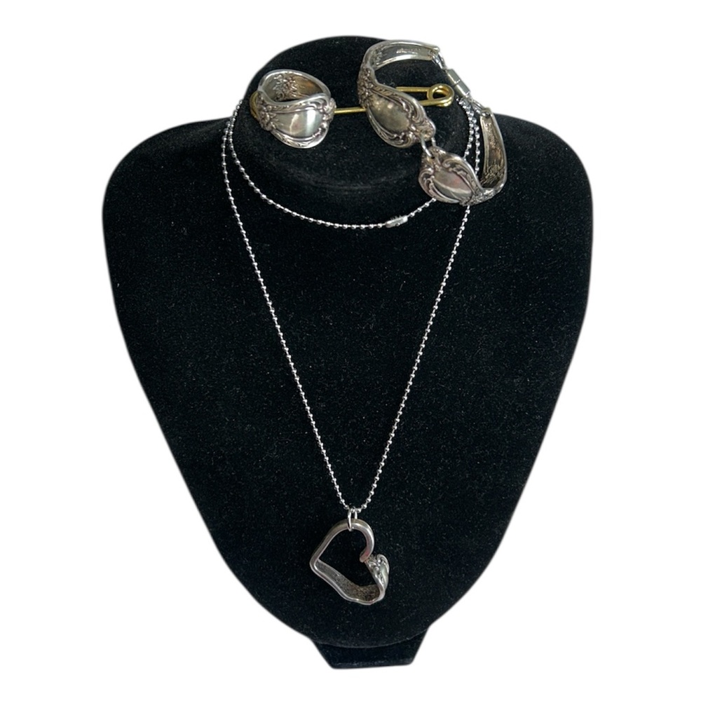 Vintage Stainless Steel Spoon Necklace, Braclet , Ring Set
